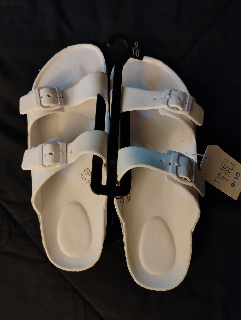NWT Time and Tru Womans White Double-Buckle Slide Sandals 9 10